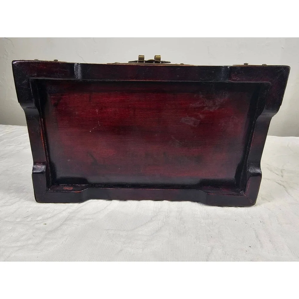 Vintage Wood Brass‎ Jade Jewelry Box Carved Jade Inlay Shanghai green Silk